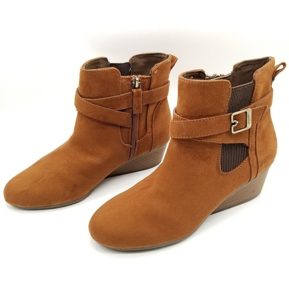 Dr. Scholl's Women Berlin Wedge Ankle‎ Booties Size 9 Brown Faux Suede Side Zip